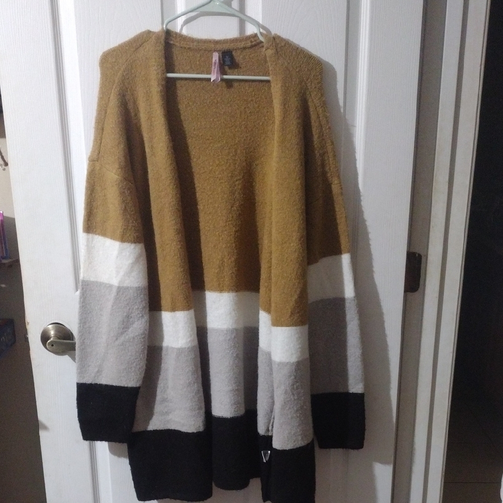 Colorblock Open Front Cardigan